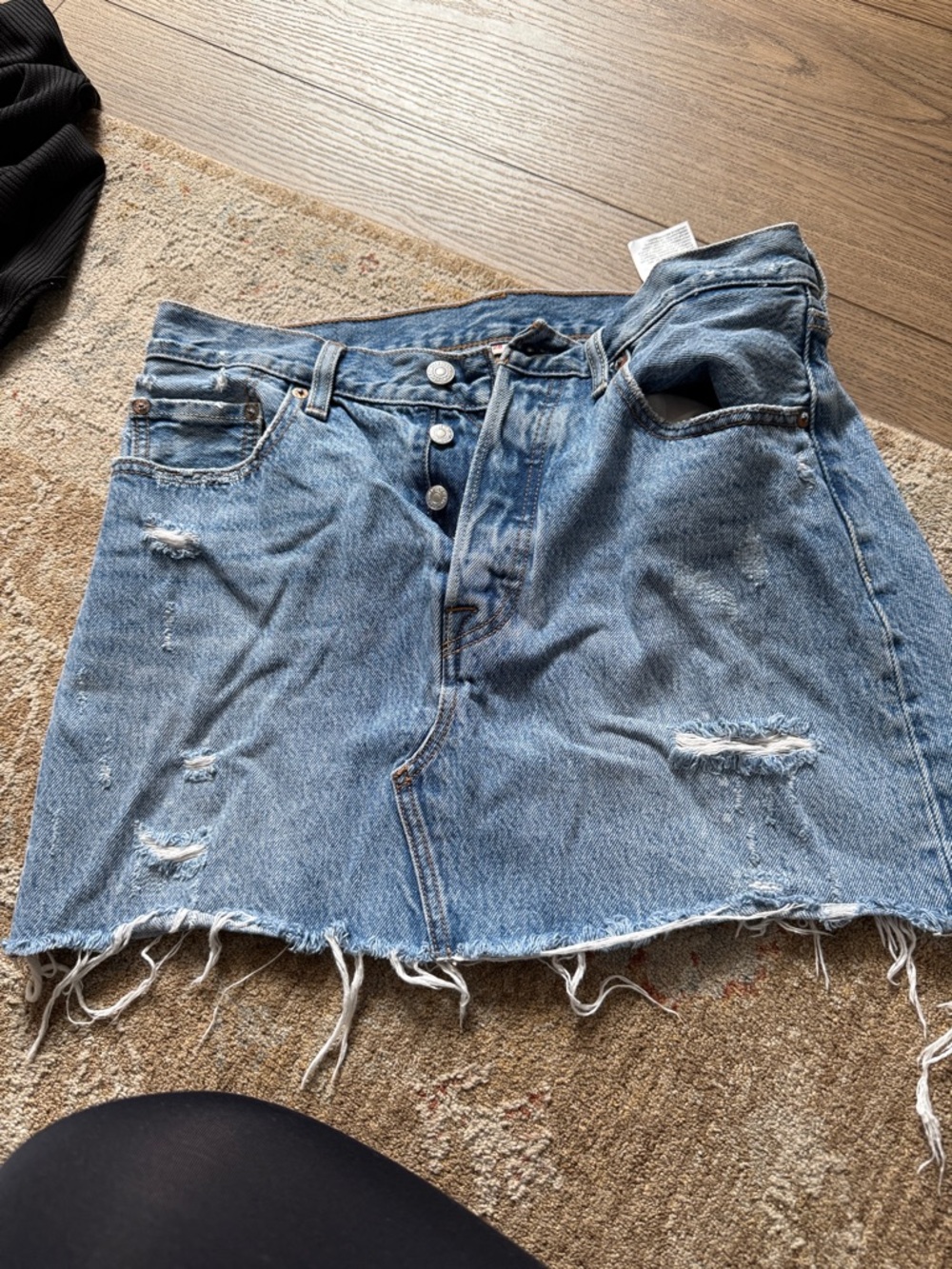 Button-Front Distressed Denim Mini Skirt - Blue